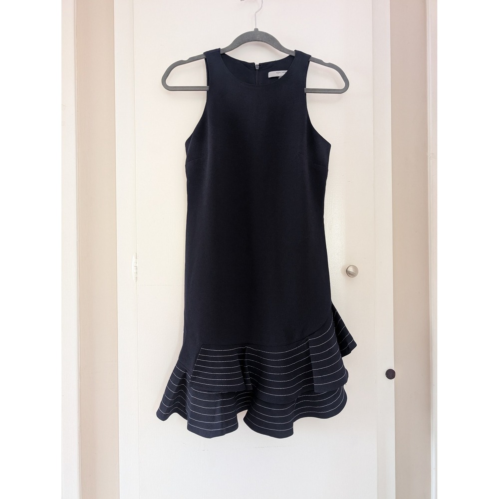 Navy Blue Ruffle Hem Shift Dress Preppy Coastal Office Marc New York Womens 4P